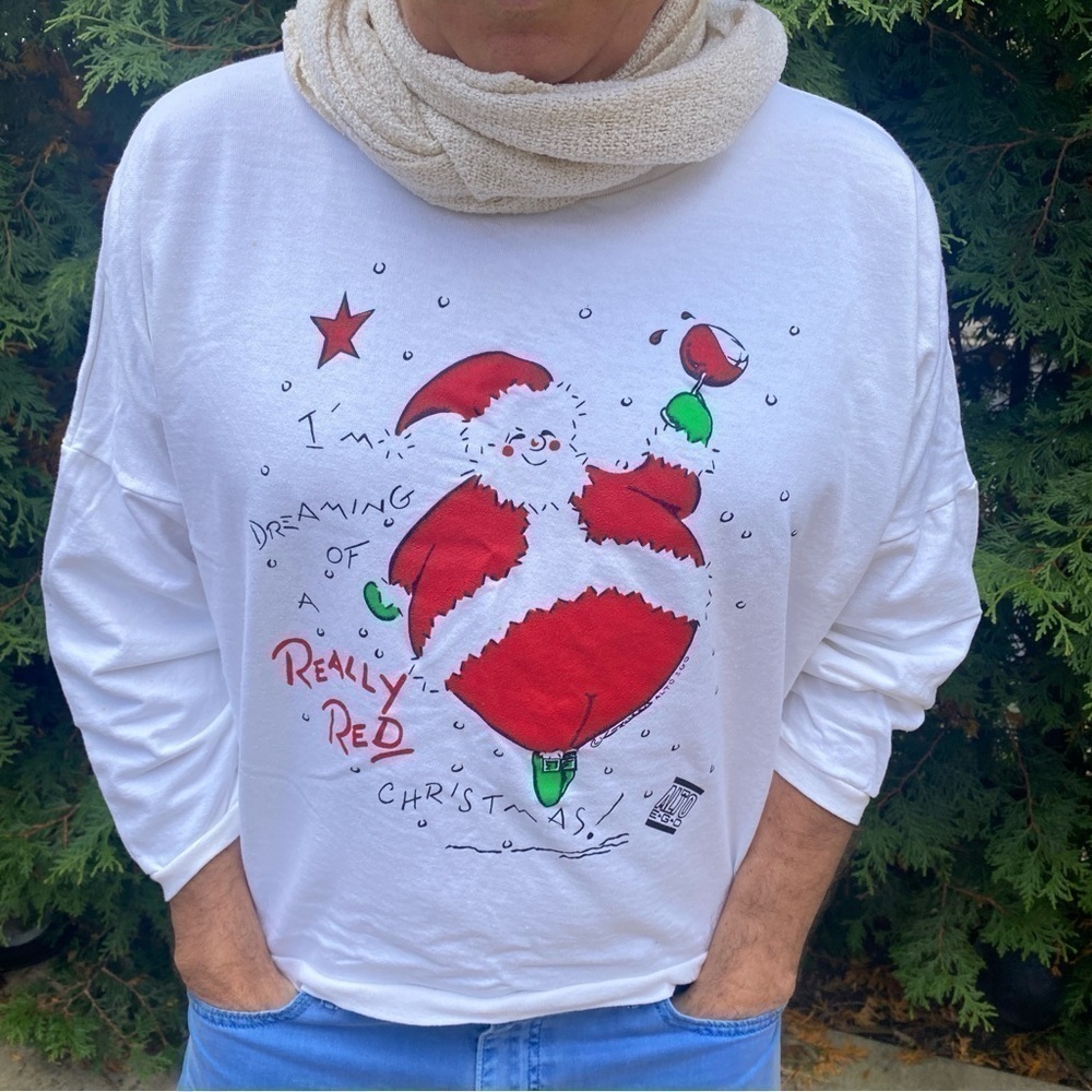 Vintage 80s Cropped Sweatshirt I'm Dreaming of a Really Red Christmas OS